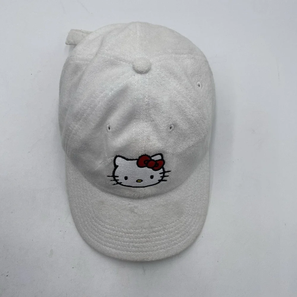 Sanrio Hello Kitty Hat Adult Strapback White Cotton Terry Cloth Cleaned See Pics